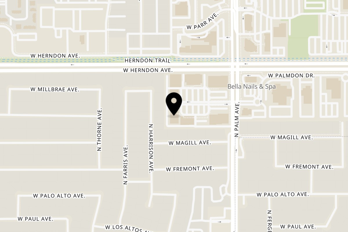 Map showing the location of Cracked Pepper Bistro on 6737 N Palm Ave in Fresno